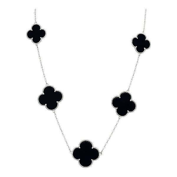 Colar Choker Trevos Pretos 15mm Inspiração Corrente Elo Cadeado Prata 925 - Ale Semijoias