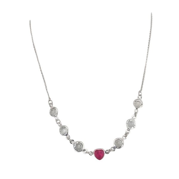 Colar Choker Cristais Transparentes com Coração Rosa