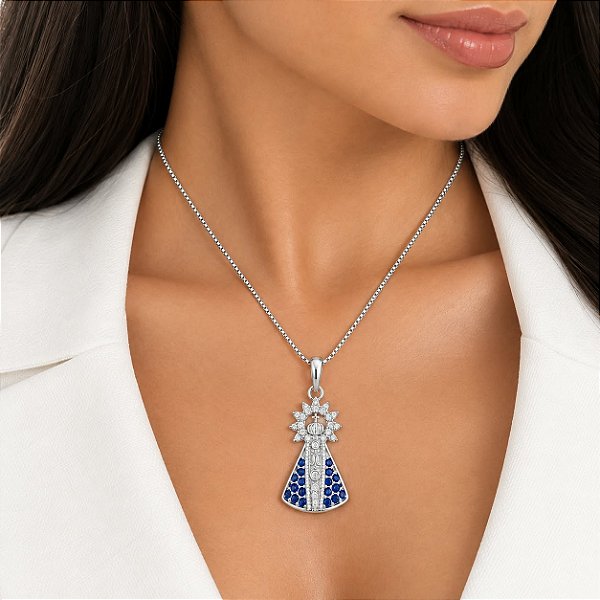 Colar Nossa Senhora Aparecida Manto Azul Safira