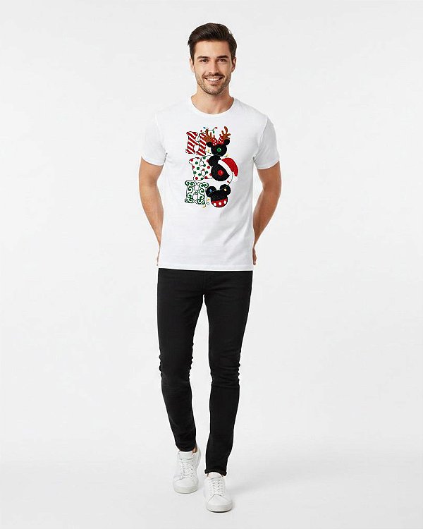 Camisa Unissex HO HO HO Efeito Bordado Algodão