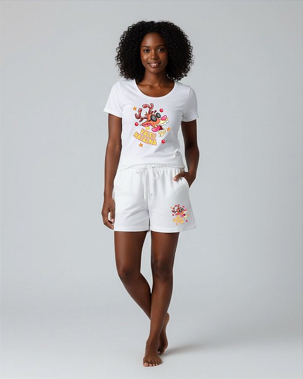 Conjunto Baby Look Valeu Natalina + Short Moletinho