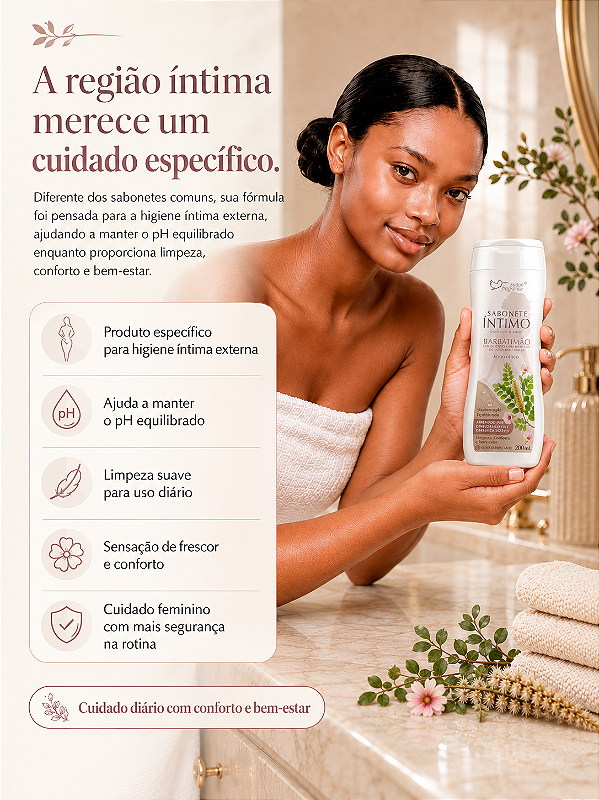 Sabonete Íntimo Barbatimão 200ml Suave Fragrance – pH Equilibrado com Sassafrás, Malva, Ácido Lático e Glicerina