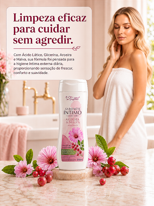 Sabonete Íntimo Aroeira e Malva 200ml Suave Fragrance – pH Equilibrado, Limpeza Suave, Frescor e Conforto