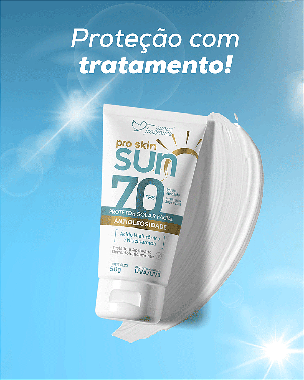 Protetor Solar Facial Pro Skin Sun FPS 70 Suave Fragrance 50g – Antioleosidade, Toque Seco, Ácido Hialurônico e Niacinamida UVA/UVB