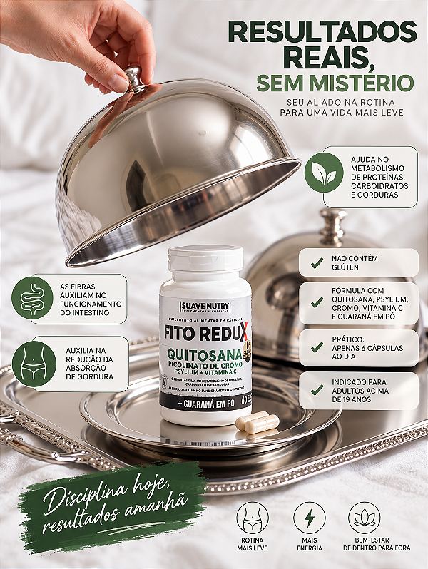 Fito Redux Suave Nutry 60 Cápsulas – Suplemento Alimentar com Picolinato de Cromo, Psyllium, Vitamina C e Guaraná em Pó