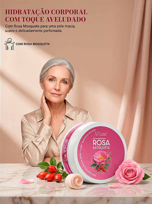 Creme Corporal Rosa Mosqueta 120g Suave Fragrance – Hidratante Regenerador com Ureia e Óleo de Amêndoas