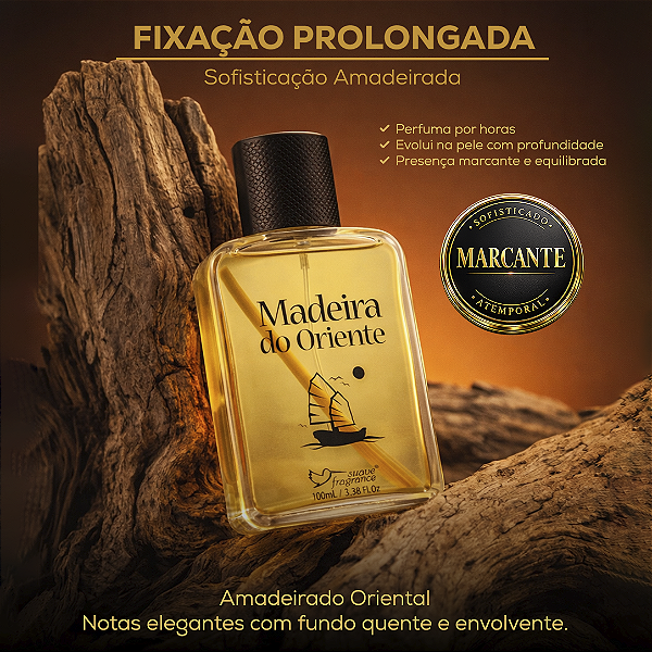 Perfume Masculino Madeira do Oriente Suave Fragrance 100ml – Deo Colônia Amadeirado Oriental Intensa e Sofisticada