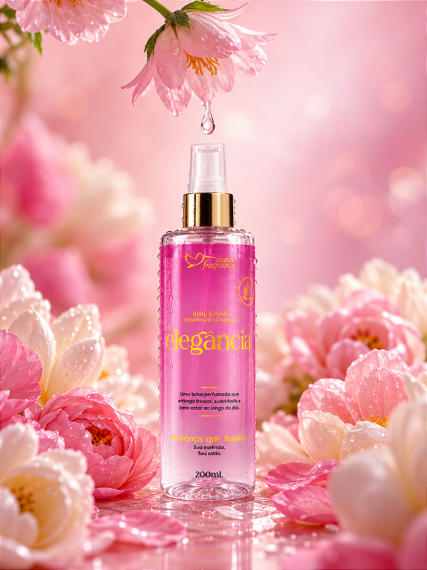 Body Splash Elegância 200ml Suave Fragrance – Floral Amadeirado com Lichia, Peônia, Rosa Turca, Âmbar e Baunilha