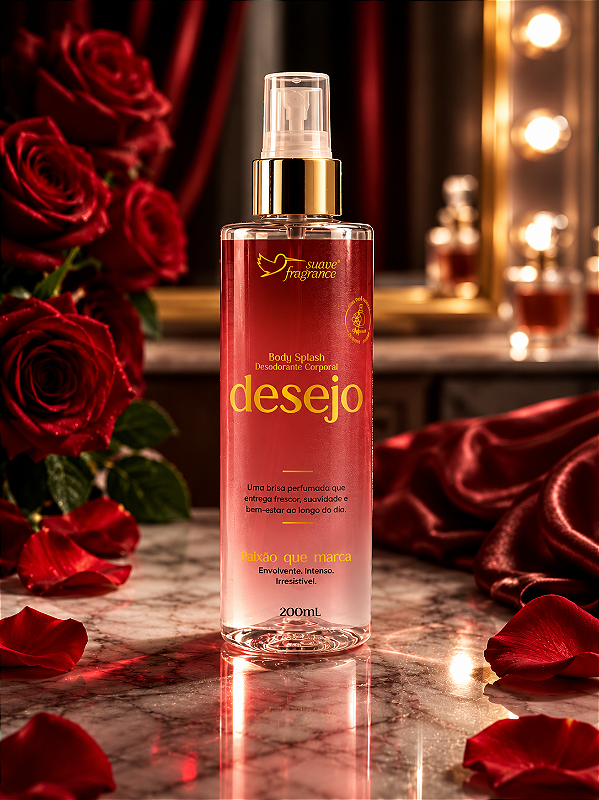 Body Splash Desejo 200ml Suave Fragrance – Oriental Âmbar com Jasmim, Açafrão, Âmbar, Cedro e Patchouli