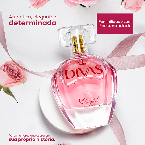 Perfume Feminino Divas 75ml Suave Fragrance – Floral Amadeirado com Jasmim, Tuberosa, Âmbar e Musk
