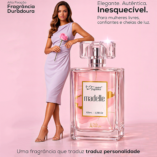 Perfume Feminino Madelle 100ml Suave Fragrance – Deo Colônia Floral Amadeirada com Laranja, Jasmim, Rosa e Patchouli I