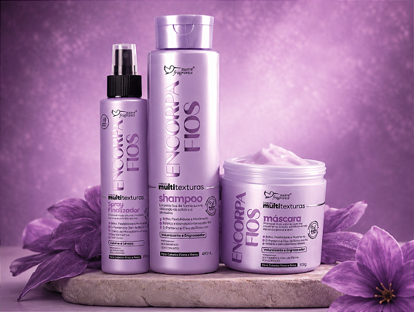 Kit Encorpa Fios Suave Fragrance Completo – Shampoo 400ml + Máscara Condicionante 500g + Finalizador Spray 300ml para Volume, Densidade e Proteção Térmica