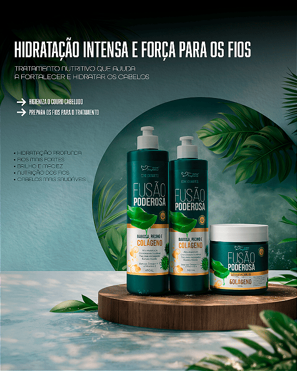 Kit Fusão Poderosa Suave Fragrance – Shampoo 490ml + Condicionador 490ml + Máscara 500g com Colágeno, Babosa e Óleo de Rícino