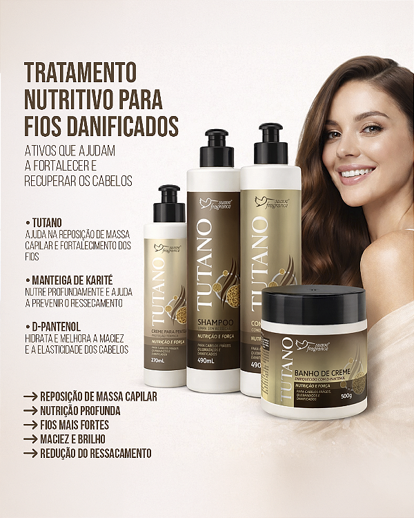 Kit Completo Tutano Suave Fragrance – Shampoo 490ml + Condicionador 490ml + Banho de Creme 500g + Creme para Pentear 270ml – Reconstrução Nutritiva e Reposição de Massa