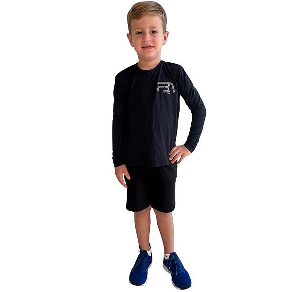 CAMISETA INFANTIL ACQUA COM PROTEÇÃO UV 50+ MANGA LONGA PRETA
