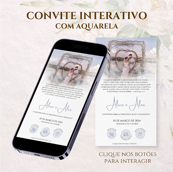 Convite Digital Casamento Interativo Aquarela