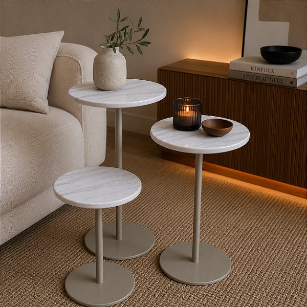 Conjunto Mesas Laterais Luxo Pedra Natural