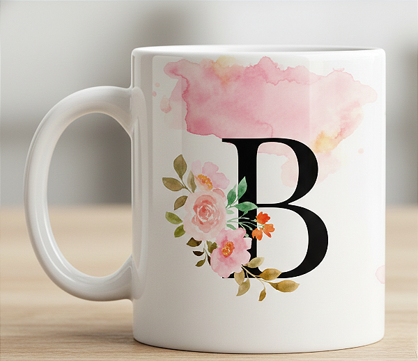 Caneca Personalizada Floral com Inicial