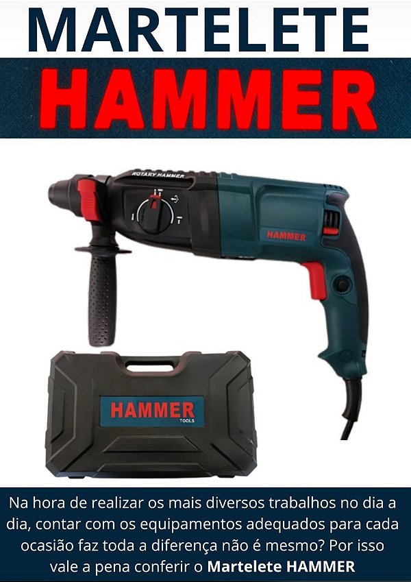 Martelete Perfurador Hammer 1100W 900RPM 3kg SDS Plus