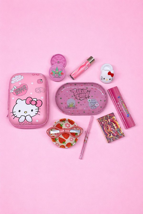 Kit Case Hello Kit + Mini Bandeja 10 Itens Rosa
