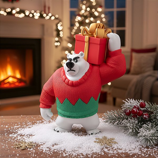Miniatura Urso Polar Natalino Presente 26cm Action Figure