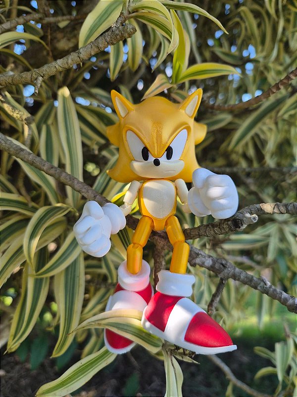 Boneco Sonic Dourado Articulado Colecionável 13 Cm