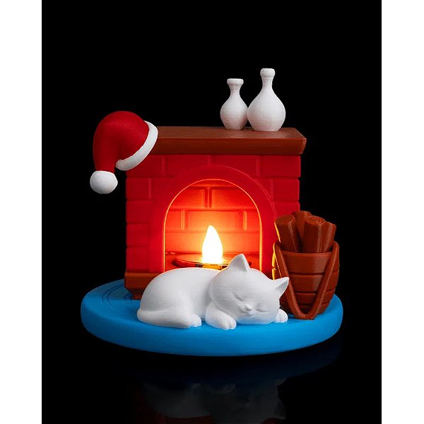 Decoração Natalina Lareira Com Gatinho Led  Peça Decorativa Amarelo