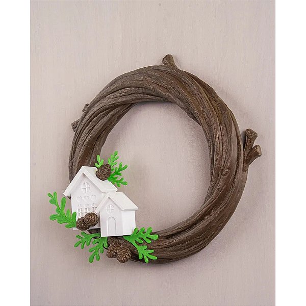 Guirlanda De Natal Com Casa E Pinhas 20 Cm Marrom-escuro