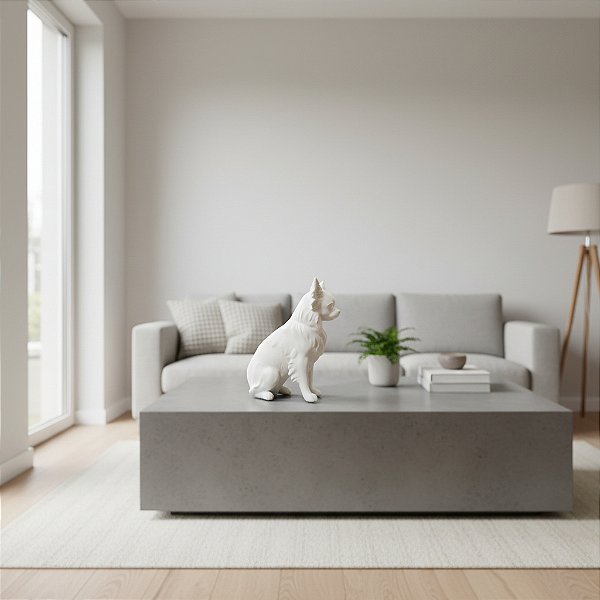 Miniatura Chihuahua Pelo Longo Decoração Escultura Pet Branco