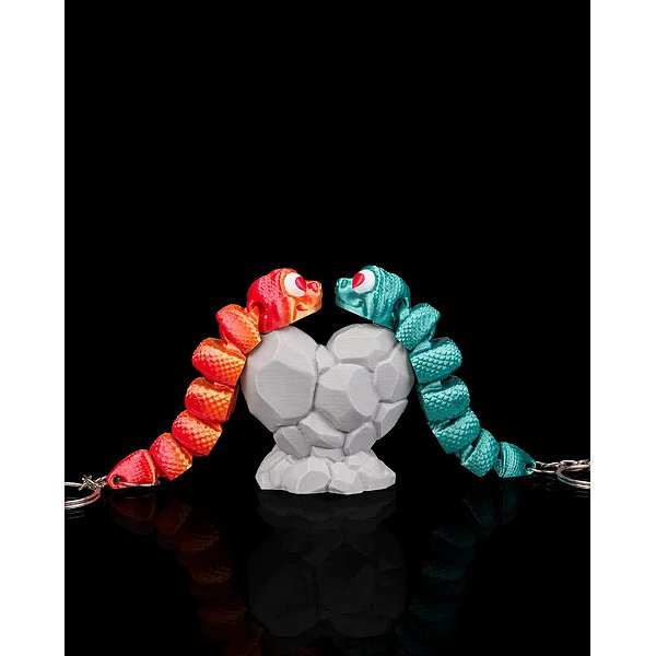 Kit Chaveiros Cobra Articulada E Base Decorativa Laranja