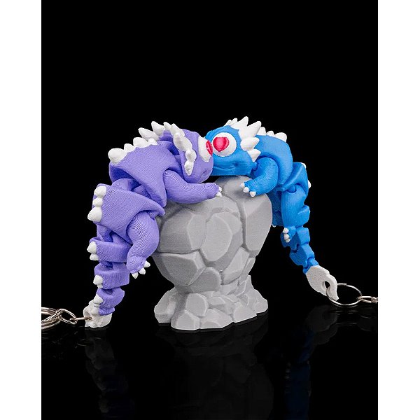 Kit Chaveiros Dragão Articulado E Base Decorativa Azul