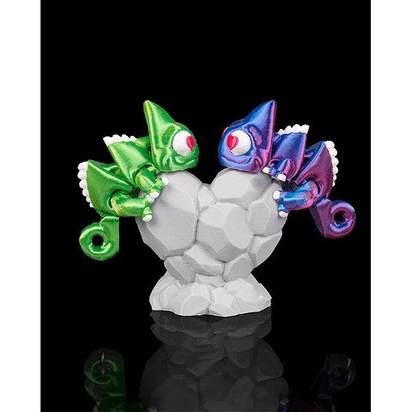 Kit Chaveiros Camaleão Articulado E Base Decorativa Azul