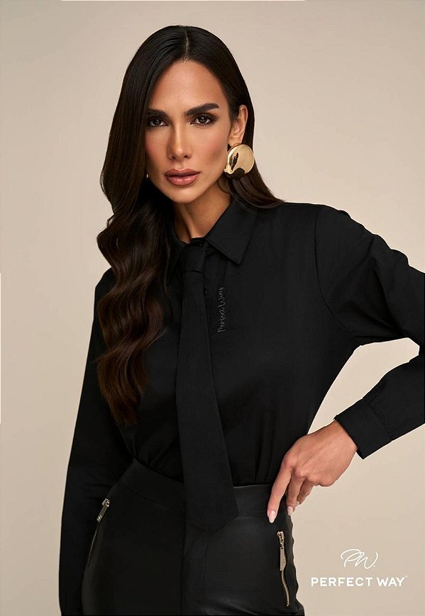 CAMISA FEMININA COM GRAVATA-PERFECT WAY