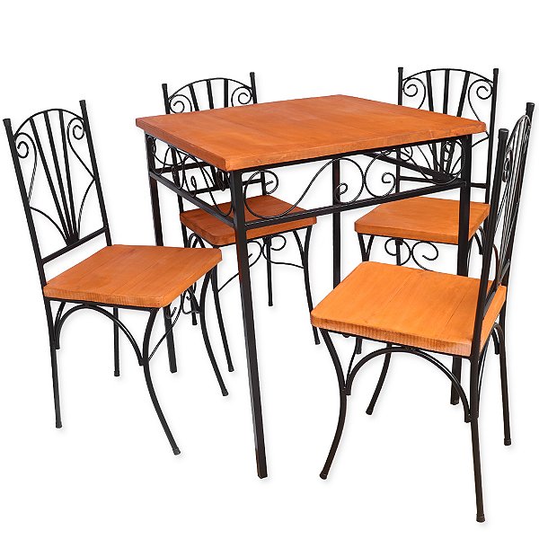 Jogo de mesa quadrada com 4 cadeiras rococó