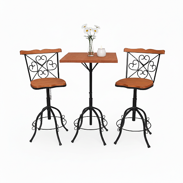 Jogo de mesa quadrada bistrô com 2 banquetas Elegance