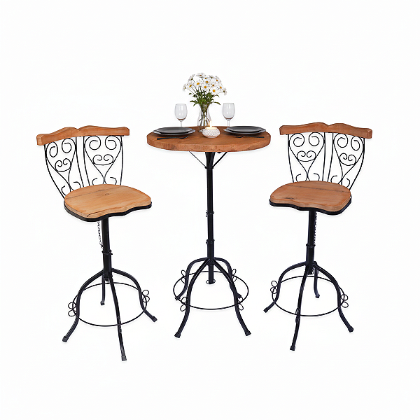 Jogo 1 Mesa Bistrô 50 cm Ferro com 2 Banquetas Altas