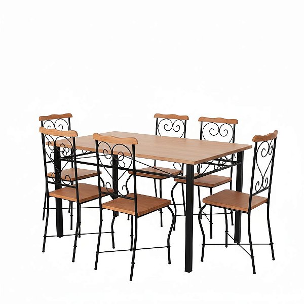 Jogo de mesa retangular com 6 cadeiras Coração