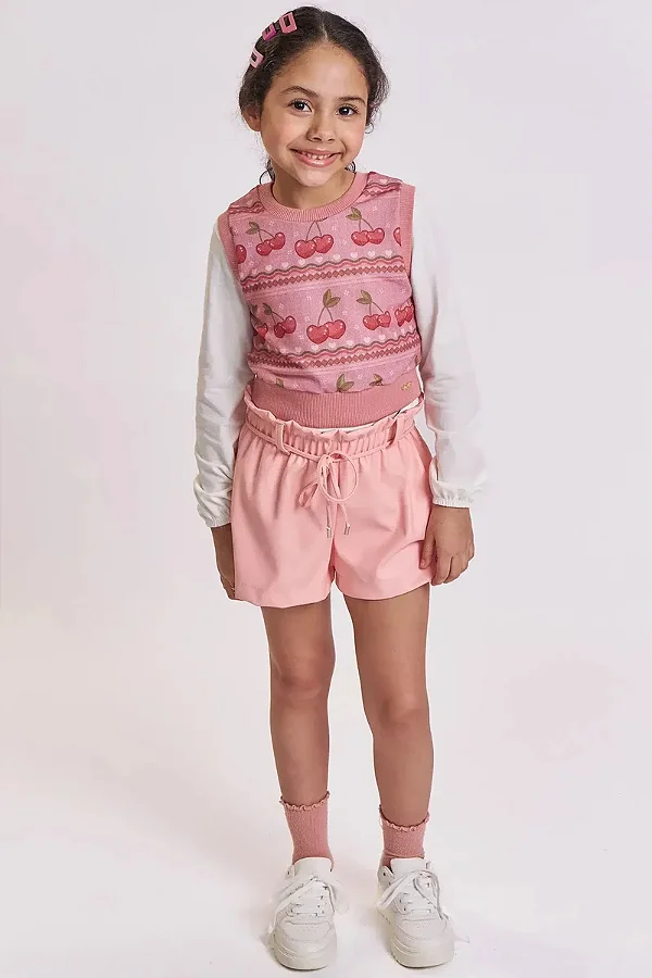 TRIO BLUSA EM COTTON, SHORTS EM COURO ECO E COLETE EM MOLECOTTON KUKIÊ – 92644