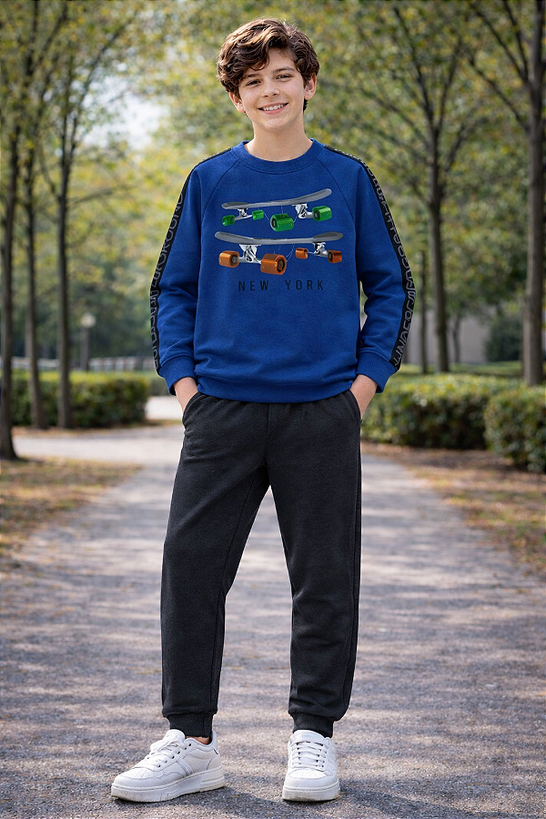 conjunto infantil longo kyly moletom peluciado skate new york