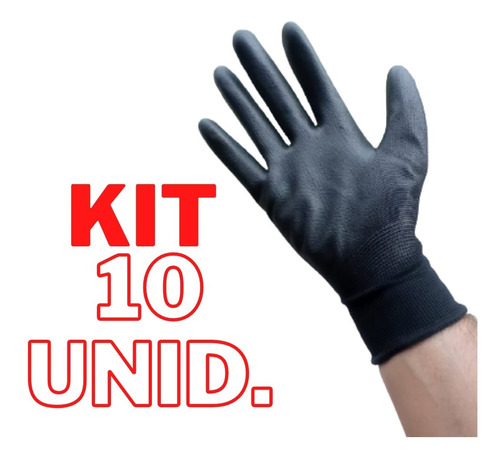 10 Luva Borracha Preta Ipi Mecânico Proteção Tricotada G