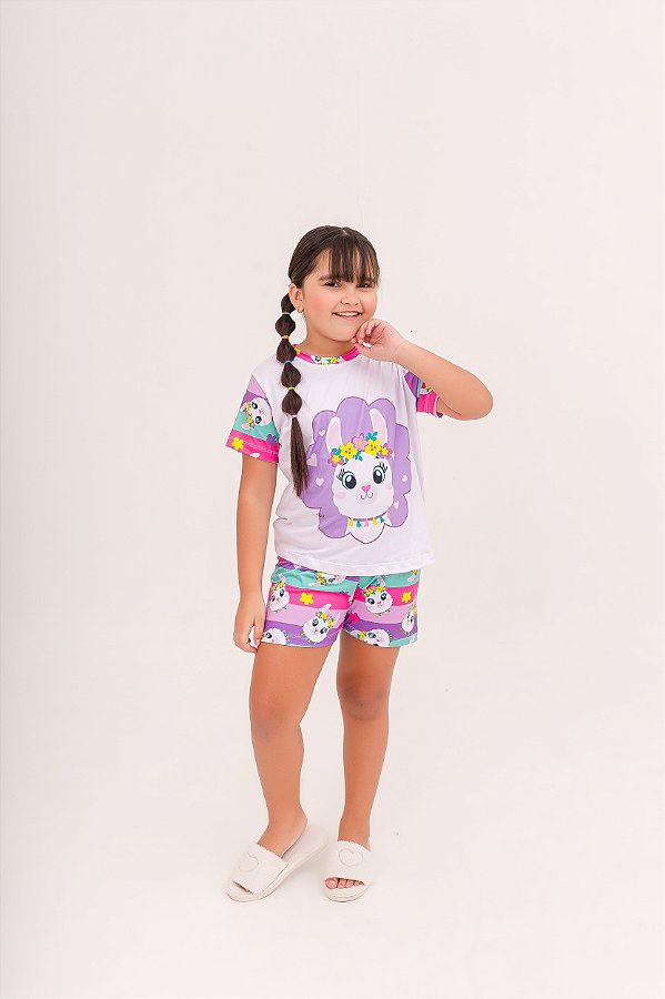 Pijama Curto Menina Lhama Cut