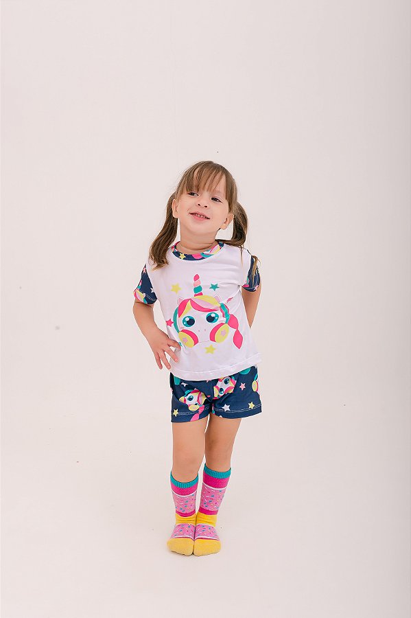 Pijama Curto Menina Unicórnia Patinadora