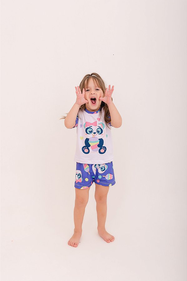 Pijama Curto Menina Panda Milkshake