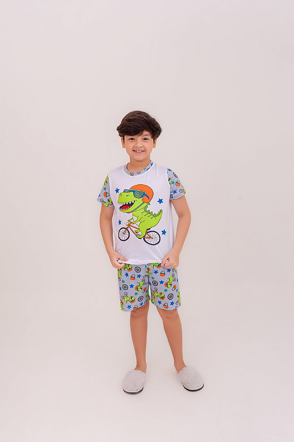 Pijama Curto Menino Dino Bike