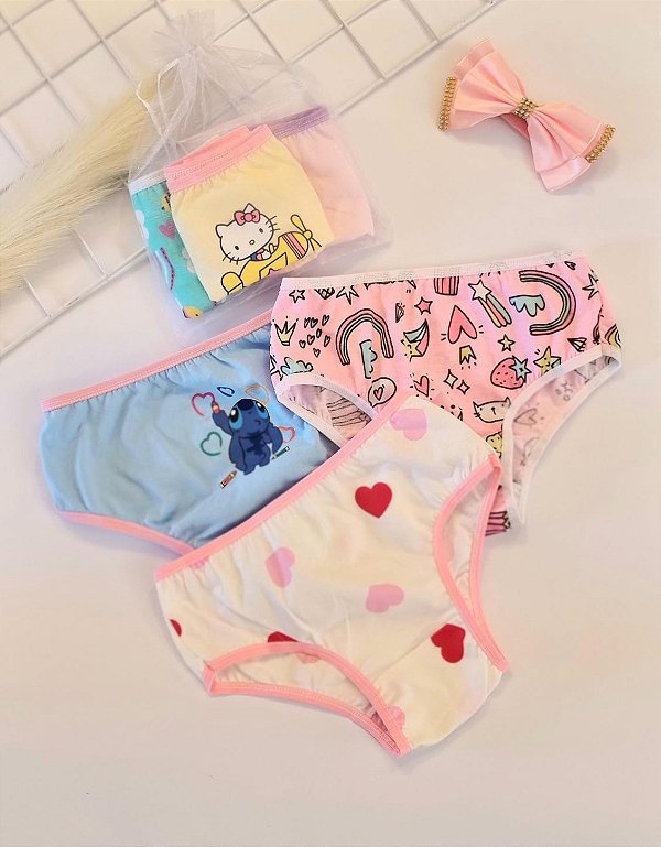 Kit com 3 Calcinhas Infantis em Algodão