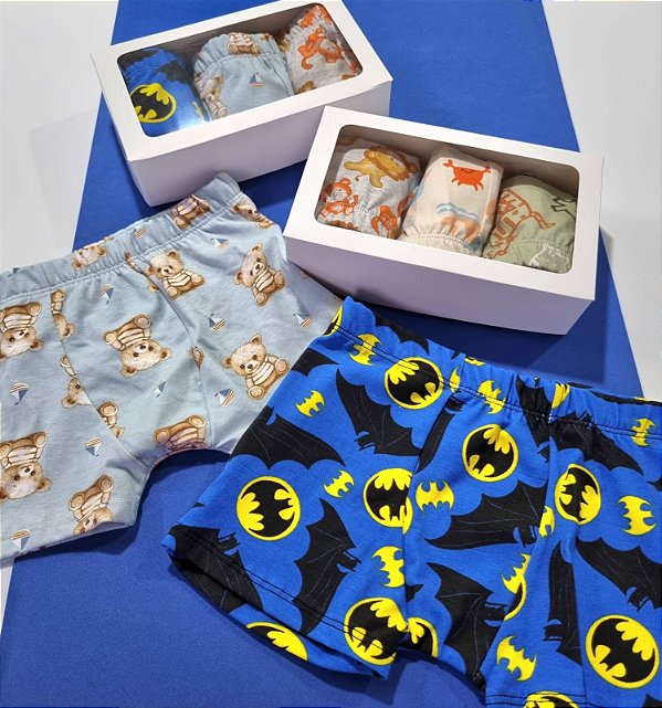 Kit com 3 Cueca Box Infantis em Algodão