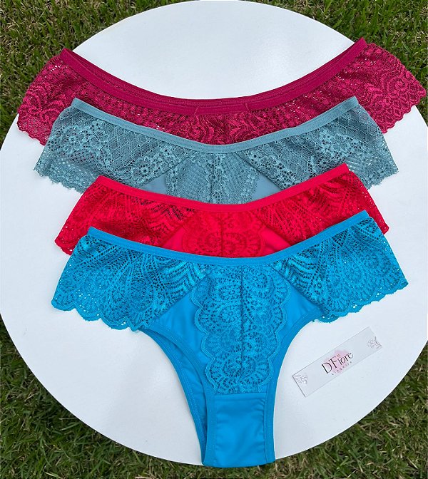 CALCINHA EM POLIAMIDA DETALHE EM RENDA NA FRENTE E LATERAL