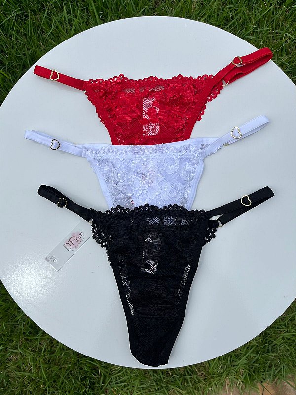 KIT 3 CALCINHA RENDADAS COM CORAÇÃO