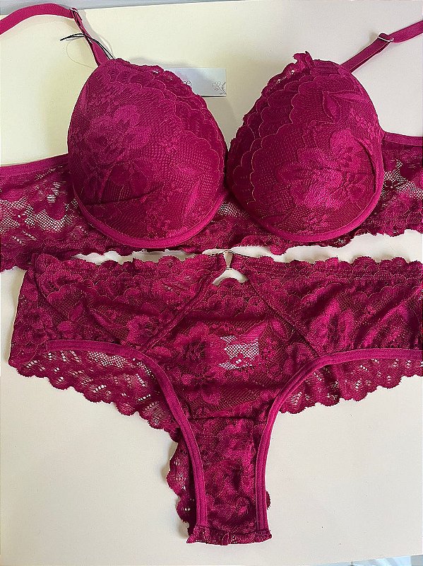 Conjunto de Renda com Aro Vinho Sensual