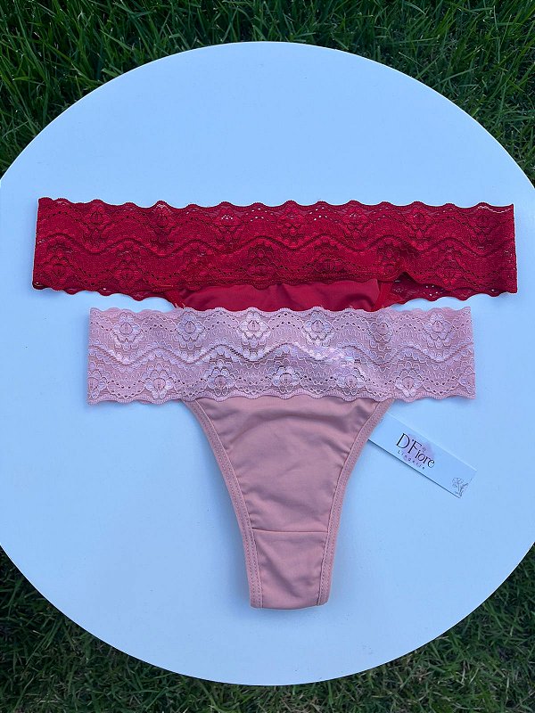 Calcinha Fio Duplo com Cós em Renda Feminina